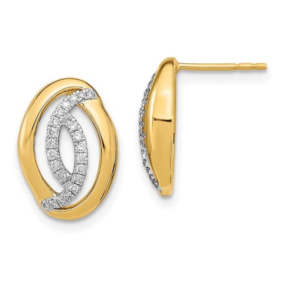 14k Yellow Gold Polished Diamond Oval Post Earrings
